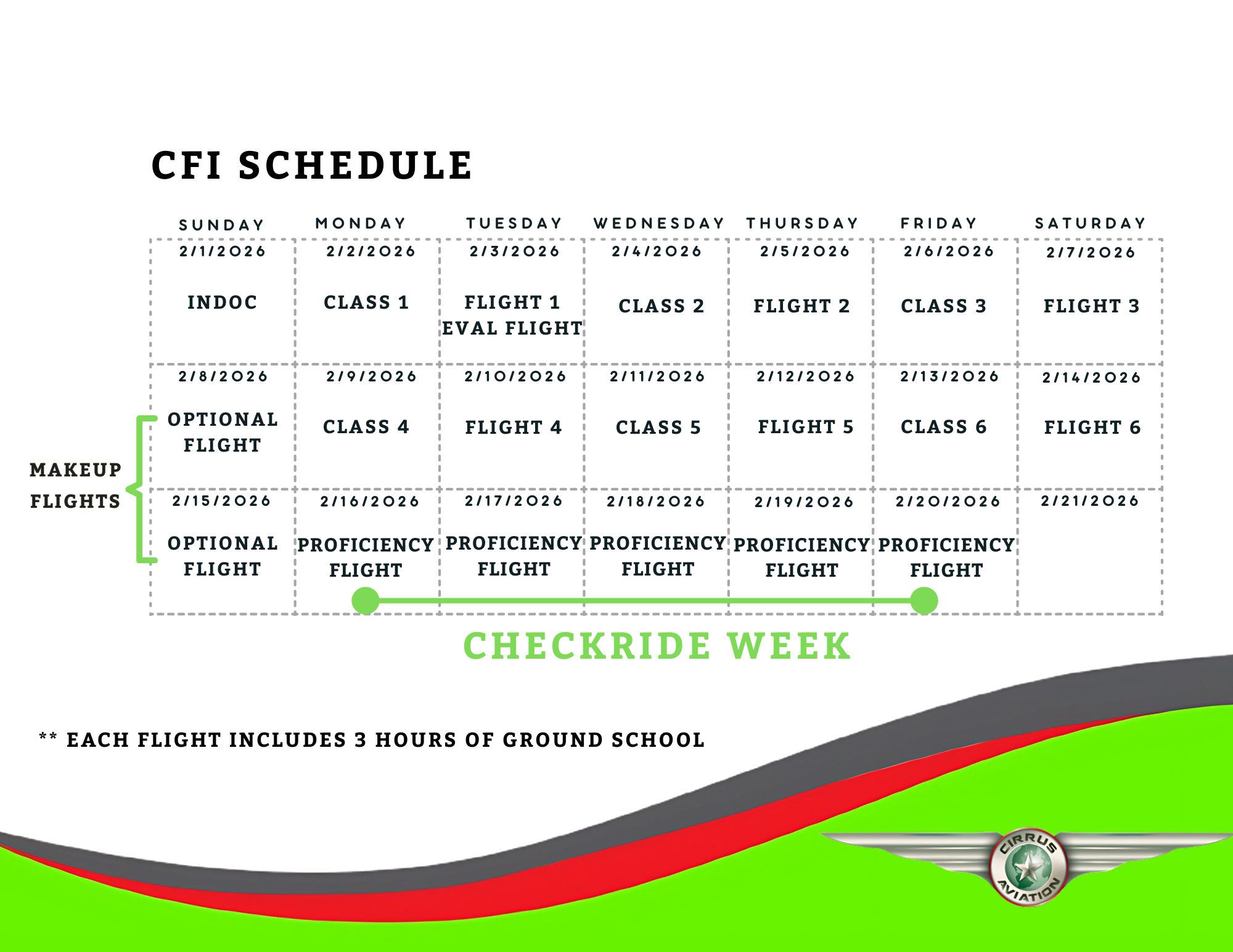 CFI accelerated program schedule